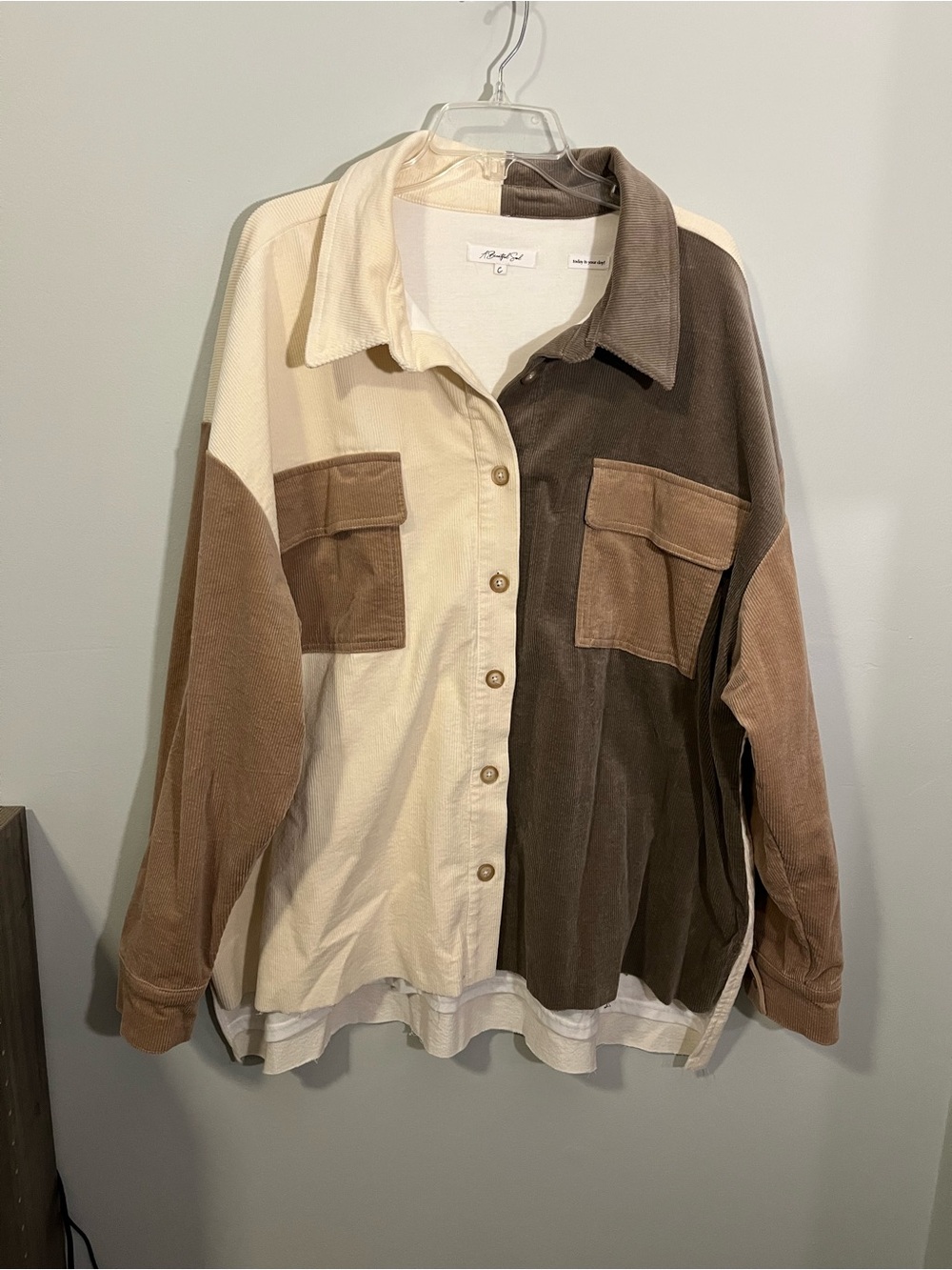 A BEAUTIFUL SOUL Brown Tan & Cream Corduroy Color Block Button Down Jacket